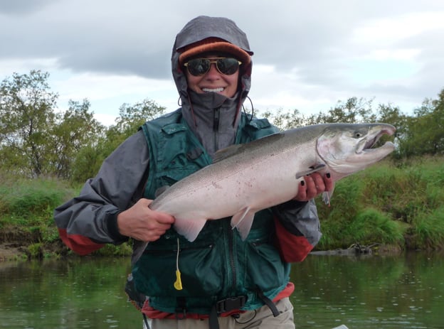 Lady customer with a nice Coho Salmon