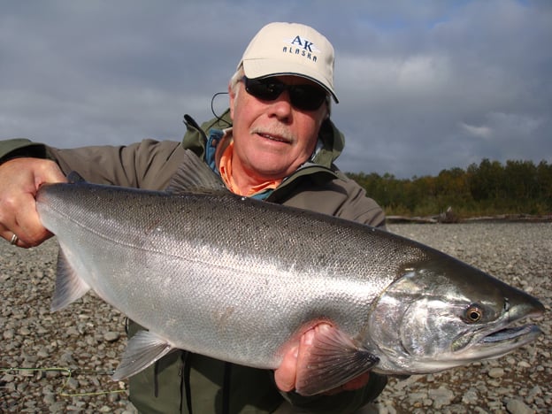 Phil with a cracking Coho Salmon caught fly fishing