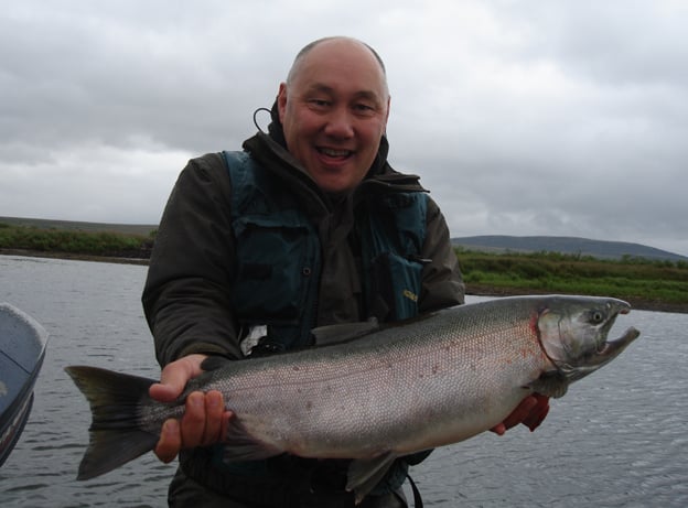 A nice Coho Salmon caught fly fishing in Alaska