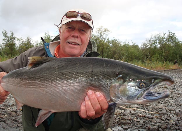 Phil caught this cracking Coho Salmon fly fishing on our group trips to Bristol Bay Lodge