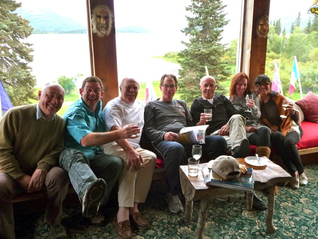 Just some of the group pose for a picture at the end of a great weeks fly fishing for Coho Salmon in Alaska