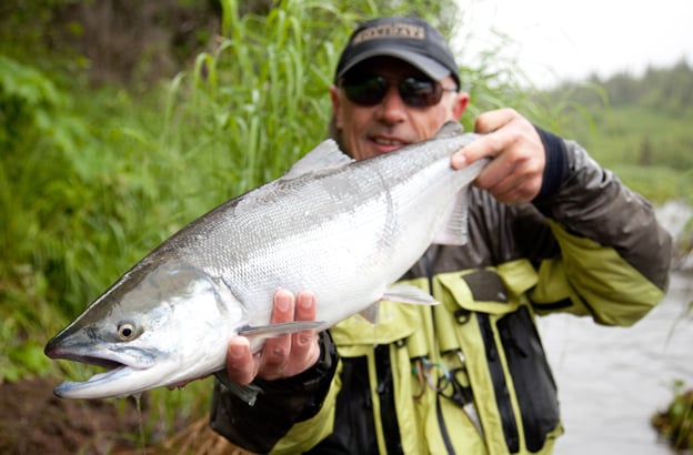 peter collingsworth with a very fresh silver sockeye salmon