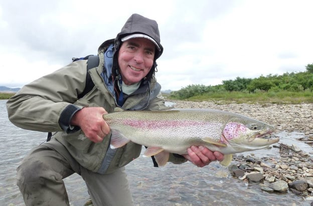 so many rainbow trout while fly fishing at no see um lodge alaska