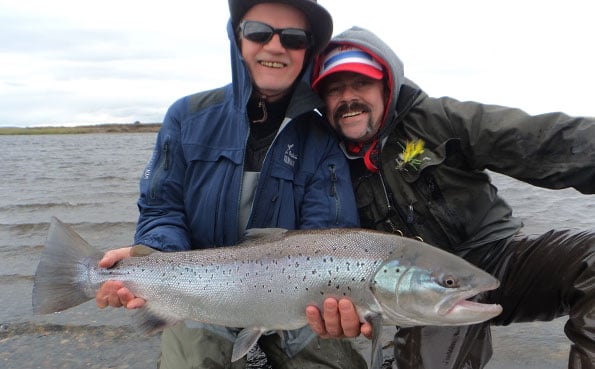 christer and lawson holding a nice sea trout