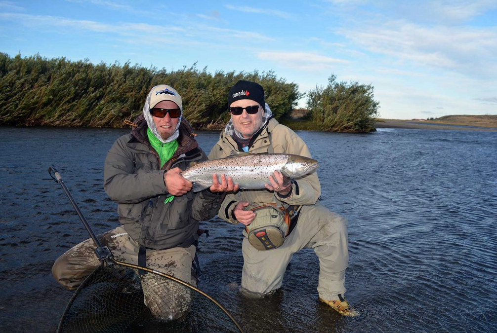 Las Buitreras Report and guide and customer looking very happy with their sea trout in argentina