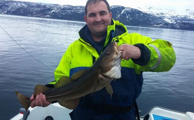His first Norwegian Cod live on our Fishing Report Norway
