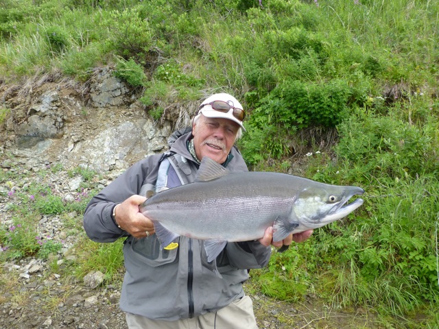 Large Sockeye Salmon customer holding up for a picture