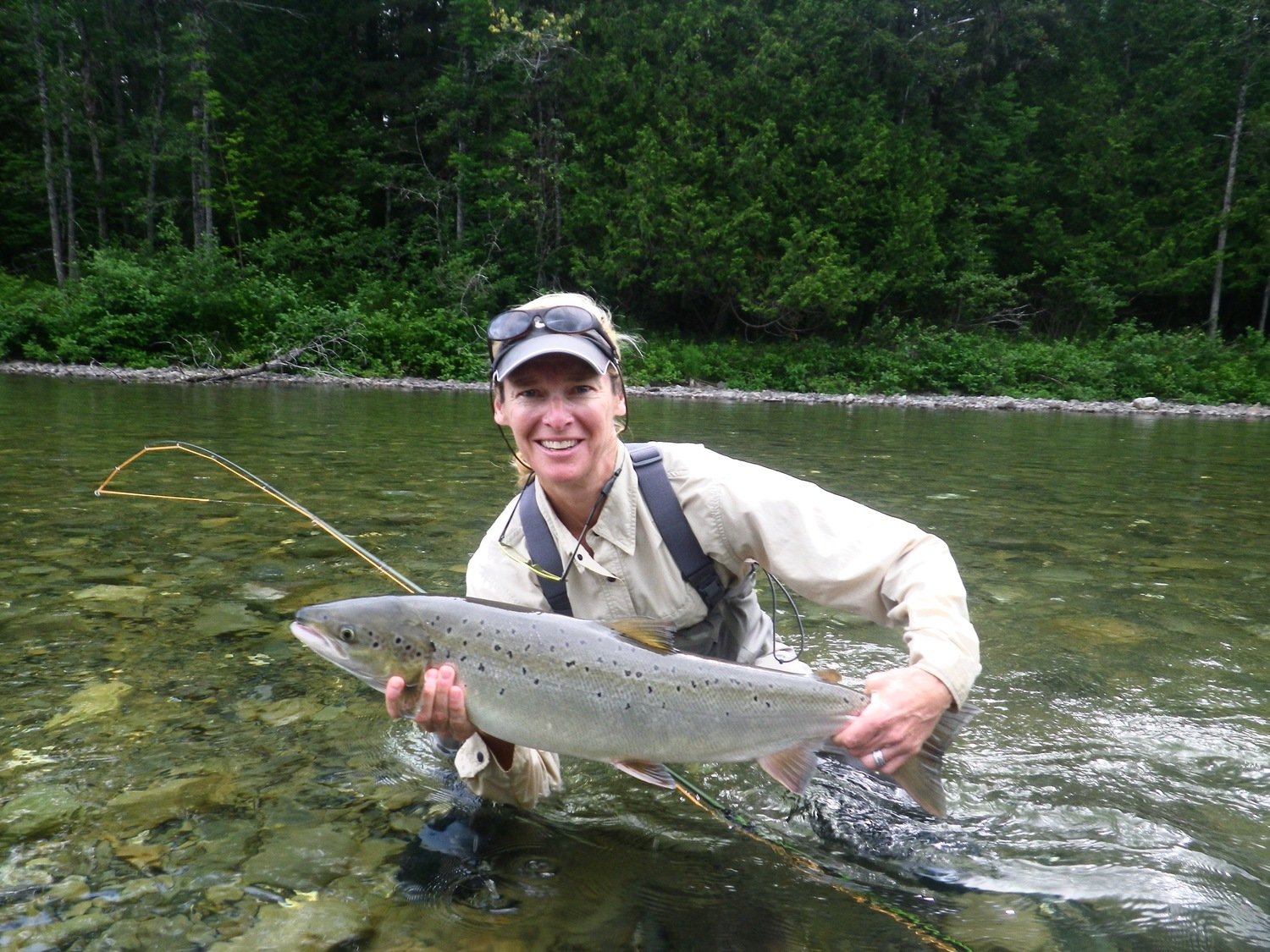 Salmon Lodge Fishing River Report Carri Wicklund with her first Bonaventure salmon, congratulations Caari, nice fish!
