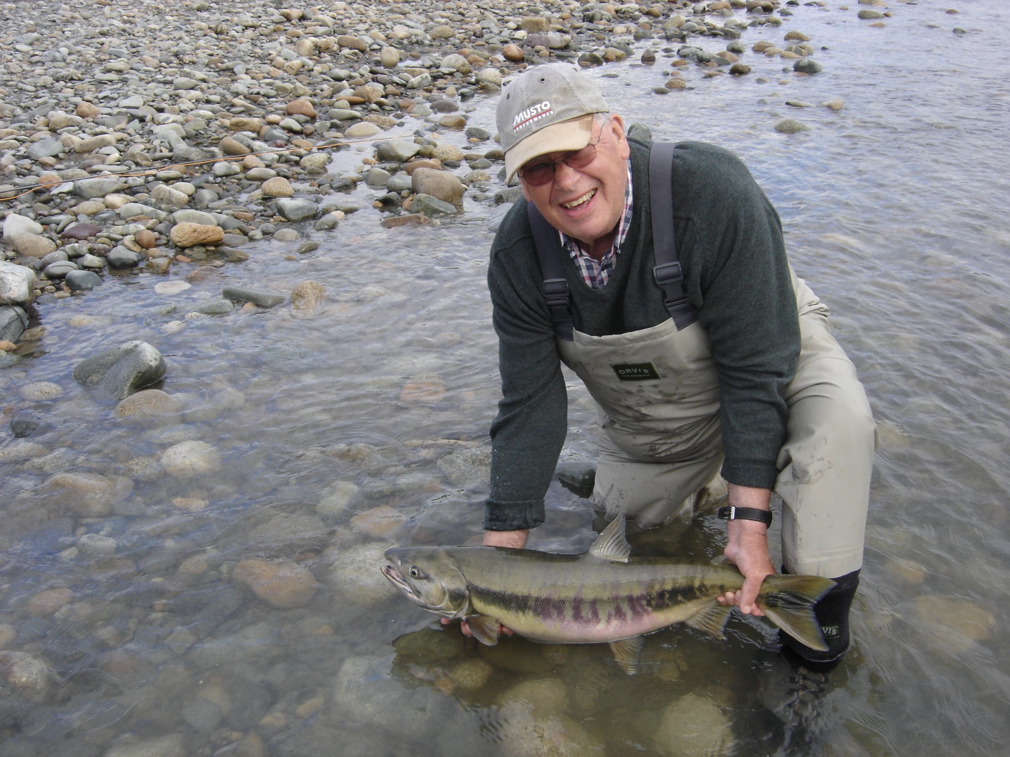Hosted Kalum River Lodge Report and John with a female Chum Salmon Kitimat River Canada