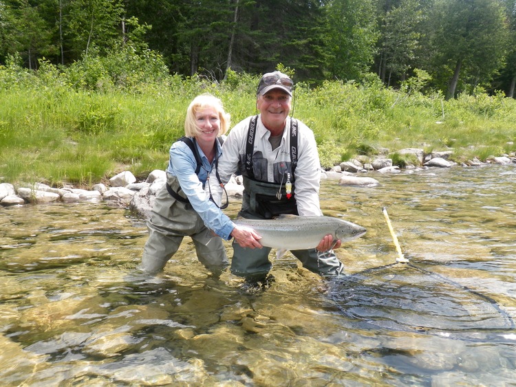  First time salmon angler Dayl Walker with Salmon Lodge guide Clement Bernier, Congratulations Dayl ! 