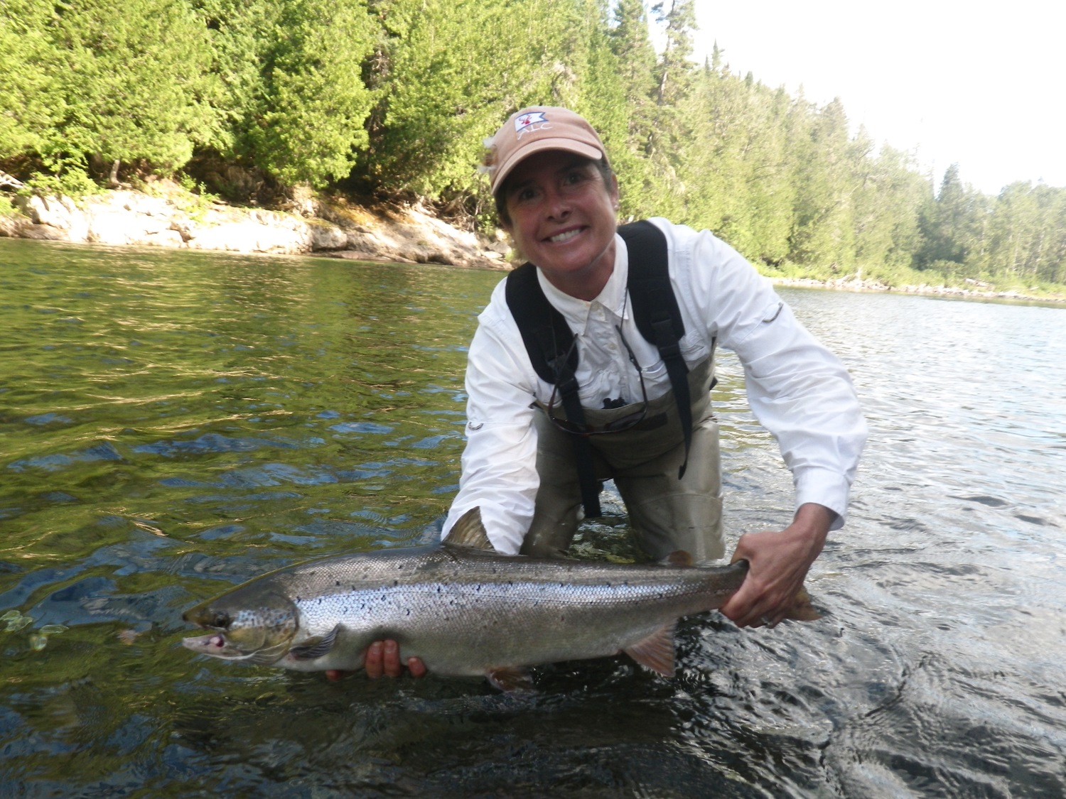 Heather with a fine salmon from the Bonaventure, Congratulations Heather!