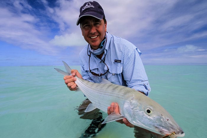 customer holding a double figure bonefish all part of our St brandon fishing report