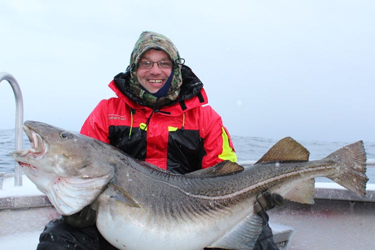 A 70lb Cod for Mark he is pleased with this Norway Fishing Report