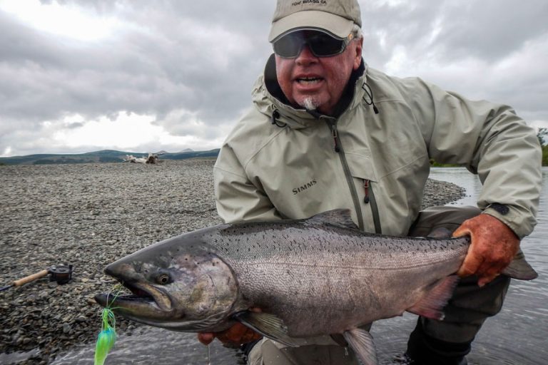 customer returning a nice king salmon from Goodnews River Alaska