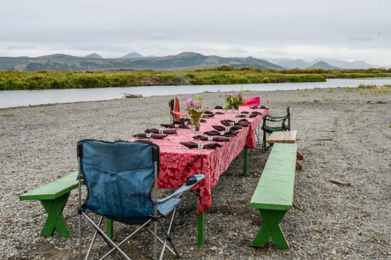 Pic nic area set up to take lunch down by the river