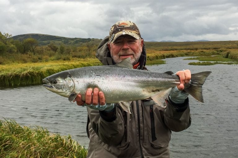 fly fishing for slivers at goodnews ribver lodge very happy customers