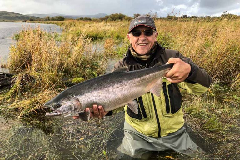 peter collingsworth with a nice hen coho from goodnews river lodge alaska
