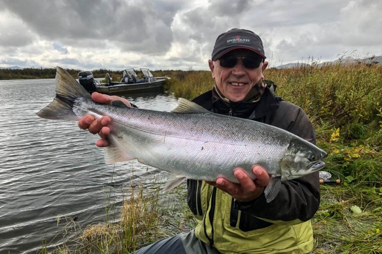 peter collingsworth with a very nice Coho from the goodnews river lodge in alaska