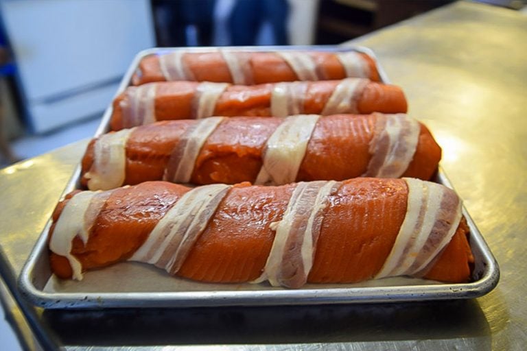 salmon raped in bacon