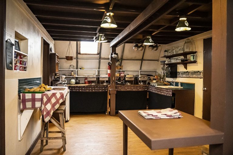 kitchen area where customers make their packed lunches each day