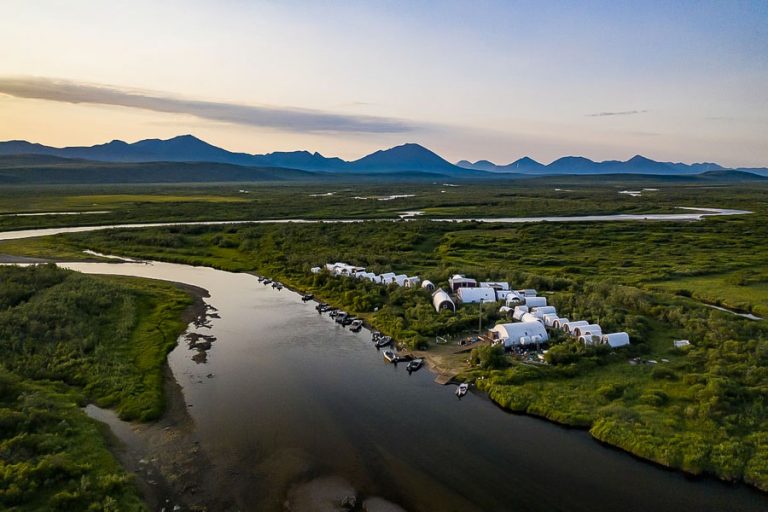 A nice shot of the goodnews river lodge on the banks of the river