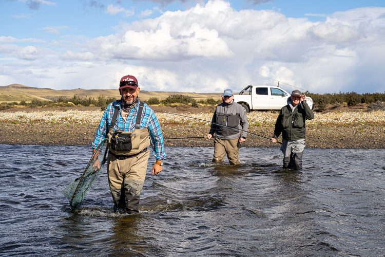 Anglers making their way to the river