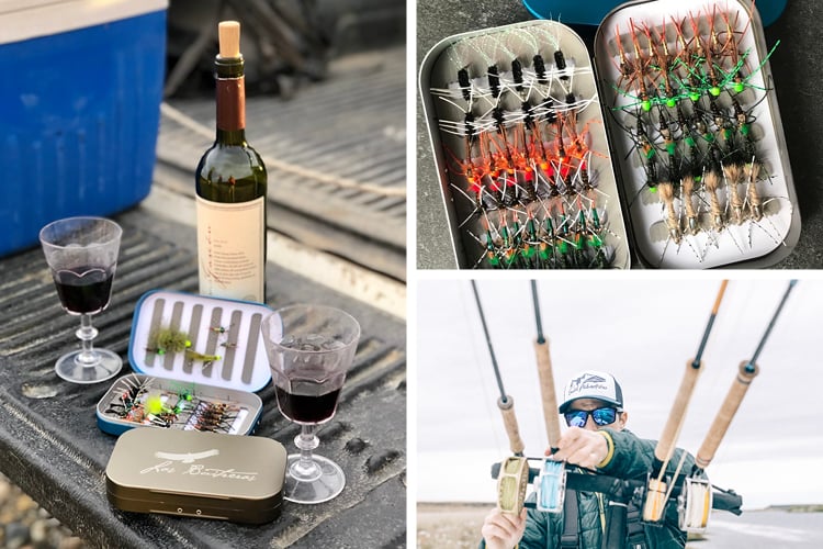 Fly boxes, wine and fly rods