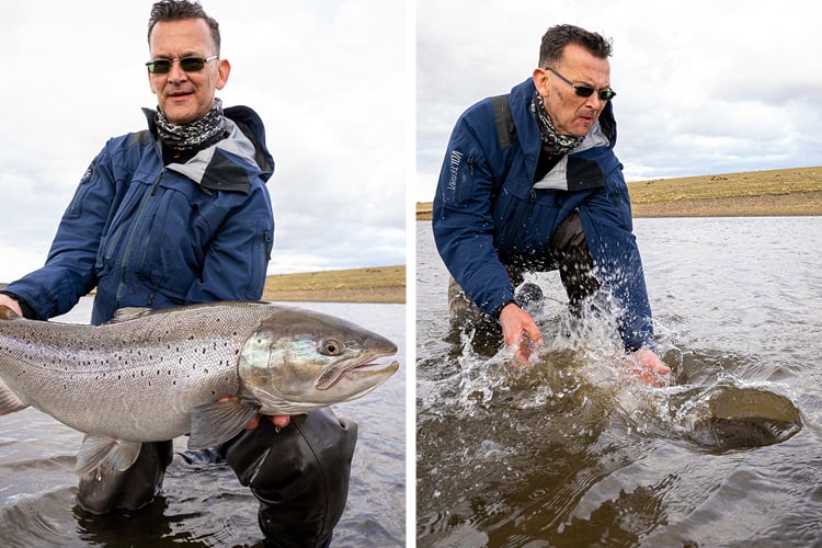 Large Sea trout being released