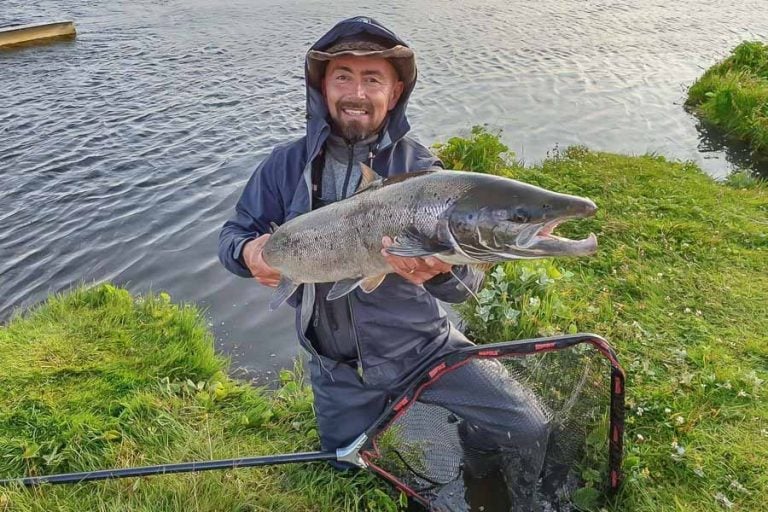 huge silver atlantic salmon caught in iceland