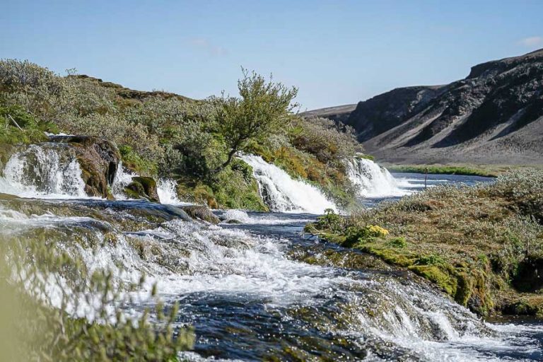 A close up of the main waterfall on the west ranga river in iceland