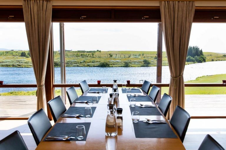 dining room overlooking the river at west ranga lodge iceland