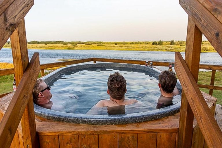customers enjoying the jacuzzi after a long day salmon fishing.