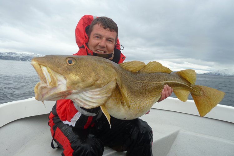 happy angler with a huge cod