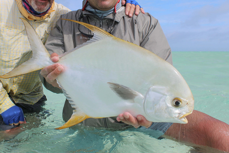two anglers with large permit fish